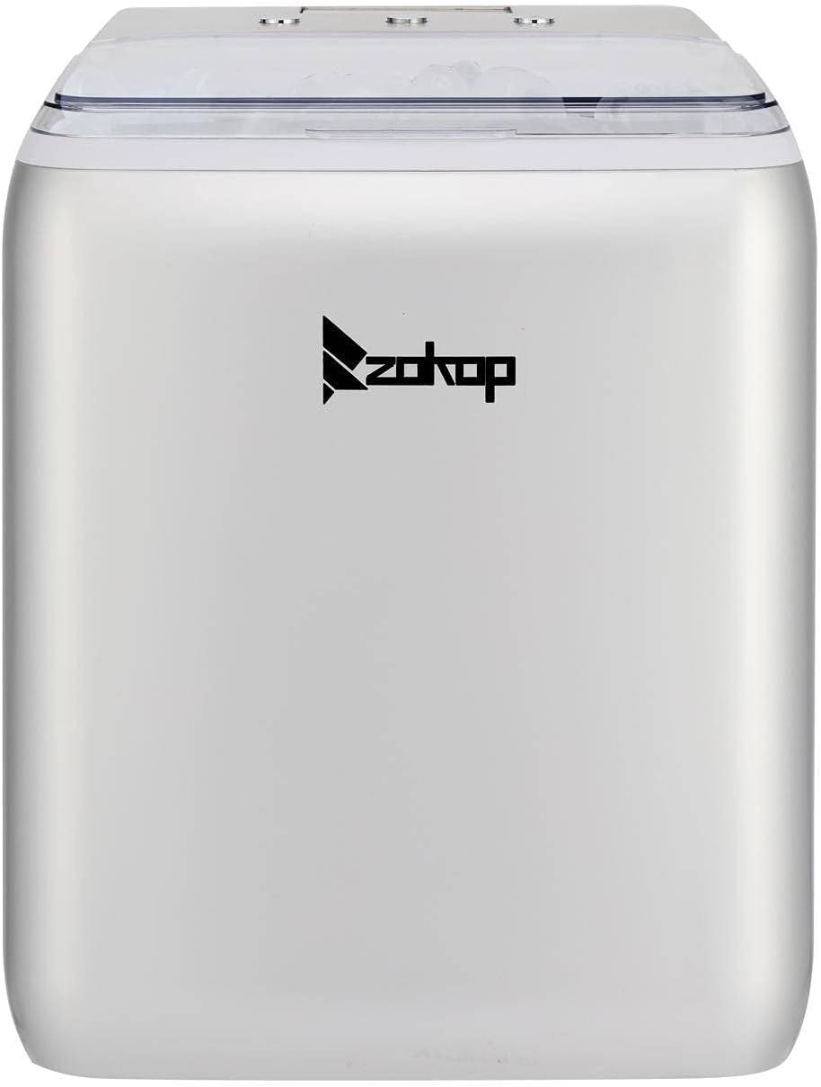NA ZOKOP 120V 150W 44lbs/20kg/24h Ice Maker ABS Transparent Cover/Display Commercial/Home Silver