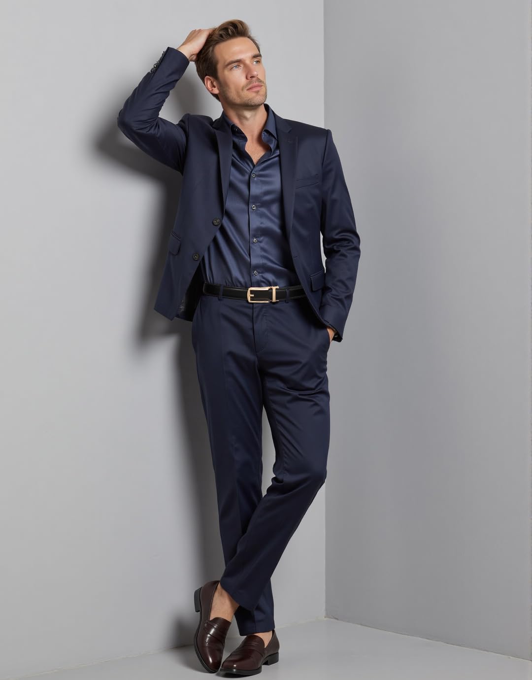 Founders & C Mens Ratchet Belt Leather Click 1 1/4" with Slide Buckle, Casual Dress Belt Adjustable - Image 3