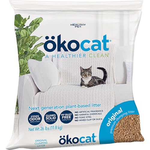 ökocat Original Wood Clumping Cat Litter, Unscented, 26 pounds XL - Natural Ingredients, Stops Odor, Clumps Solid, 99% Dust Free, Great for All Cats