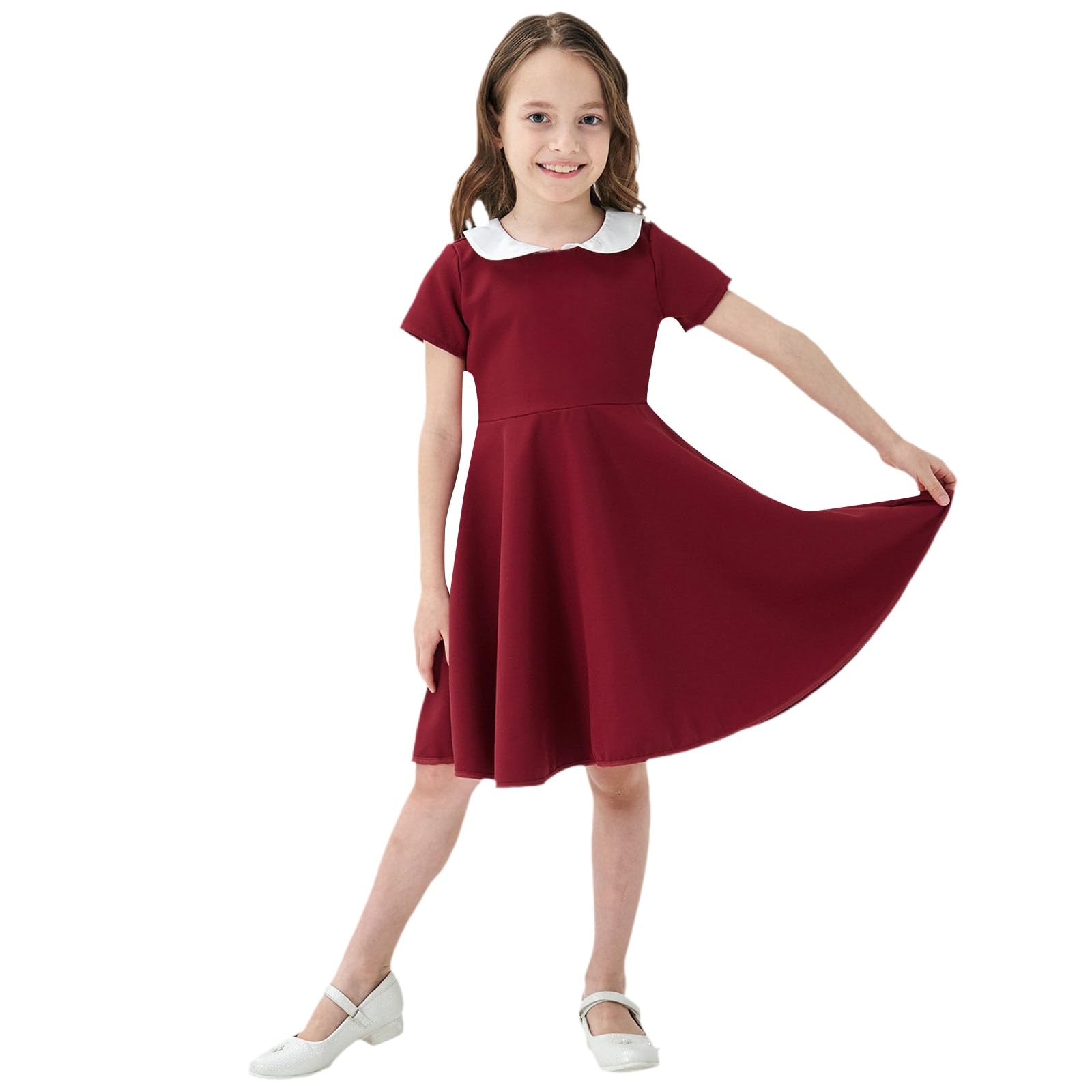 Vestido de manga corta para niñas, casual, acampanado, vestido de fiesta para niños, escuela, verano, cumpleaños, vacaciones, suave, cómodo, vestido acampanado