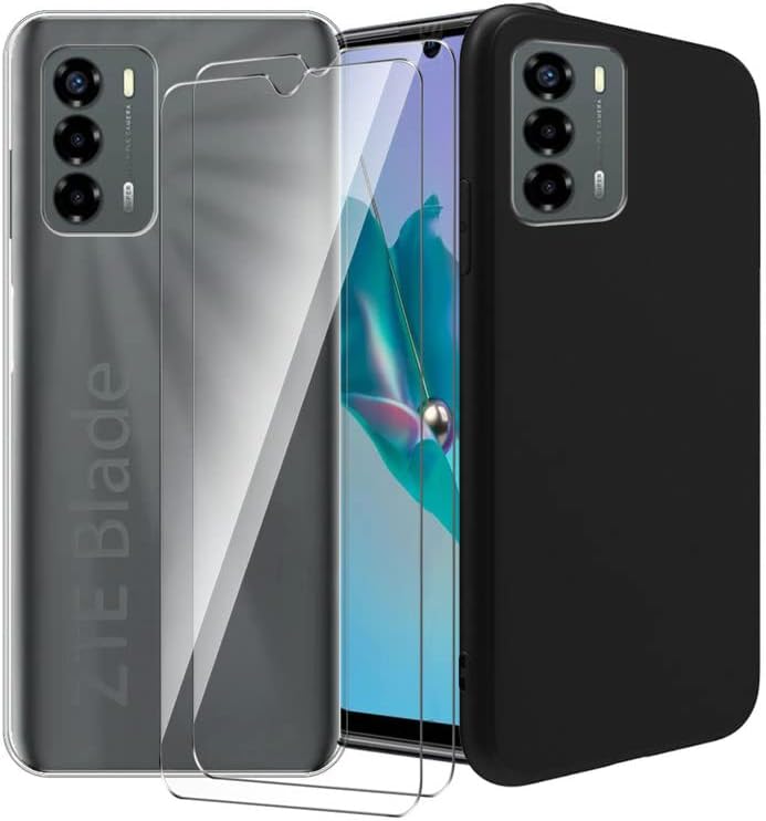 AWEICASE - Funda transparente para ZTE Blade A72 4G + funda protectora negra para ZTE Blade A72 4G + 2 unidades para ZTE Blade A72 4G protector de