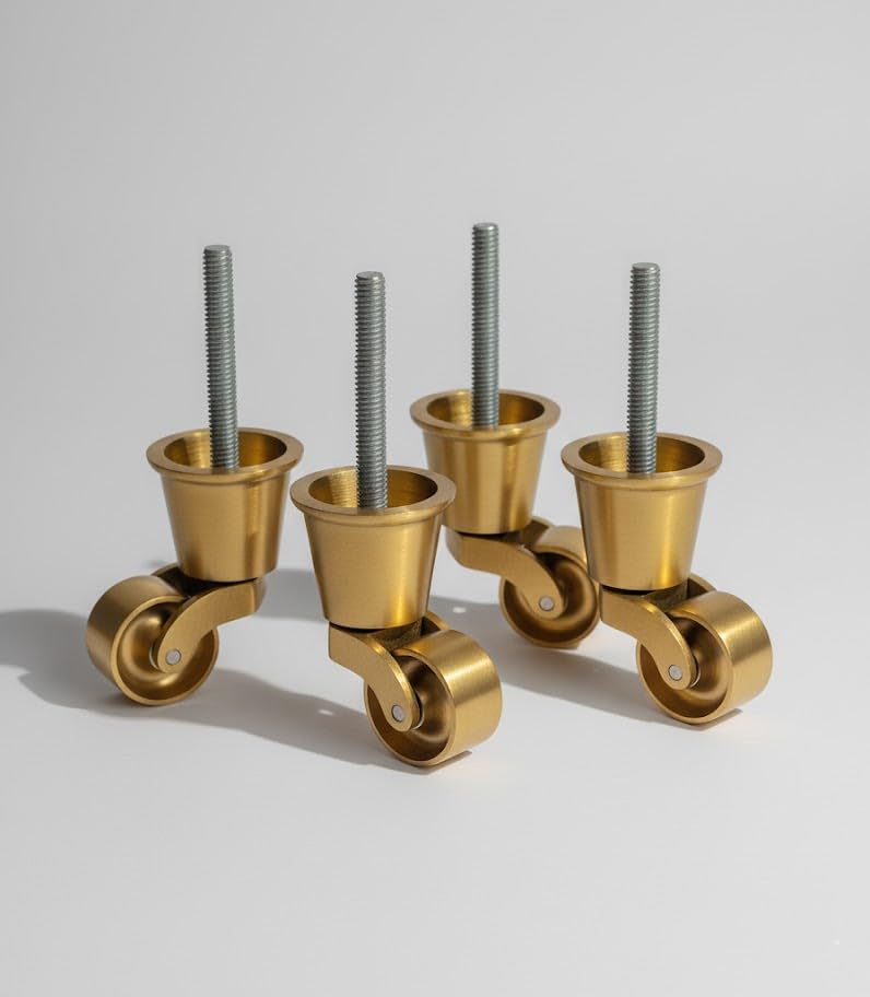 Neck Round Cup Caster Wheels Table Office Chair Trolley Heavy Duty Wheel for Furniture | 32 mm | Bronze Polished Brass Finishing | Pack of-4