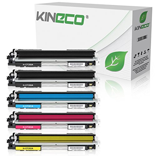 Kineco 5 tóneres compatibles con HP CF350A CF351A CF352A CF353A Color LaserJet Pro MFP M176n, M177fw, M170 Series   Negro 1.300 páginas Cada uno, Color 1.000 páginas Cada uno.