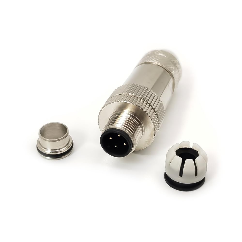 10pcs M12 4-Pin Male Connector, D-Code Field Wireable, Straight Plug Shield, Industrial Profibus Cable, 12mm Screw-Joint (10)