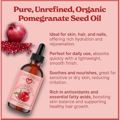 SALE! 4oz Pomegranate Seed Oil, 100% Pure and Natural, Organic and Rich in Antioxidants for Supple, Soft Skin and Hair - Includes Dropper & Pump