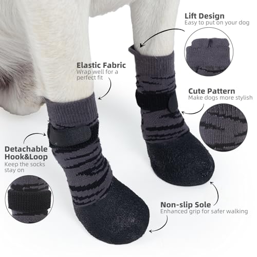 PUPTECK-Anti-Slip-Dogs-Shoes-for-HotCold-Pavement-Senior-Booties-Rubber-Boots-Paw-Protectors-for-Small-Medium-Large-Size-Dogs-to-Prevent-Licking-Grippy-Socks-for-Hardwood-Floors-Tiger-XL PUPTECK Anti Slip Dogs Shoes for HotCold Pavement Senior Booties Rubber Boots Paw Protectors for Small Medium Large Size Dogs to Prevent Licking Grippy Socks for Hardwood Floors Tiger XL