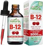 Organic Vitamin B12 Liquid - Sublingual Extra Strength 60 x 5000 mcg Drops, Methylcobalamin, Natural Cherry Flavor, Vegan, Maximize Absorption and Energy