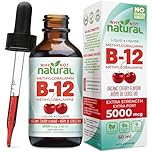 Organic Vitamin B12 Liquid - Sublingual Extra Strength 60 x 5000 mcg Drops, Methylcobalamin, Natural Cherry Flavor, Vegan, Maximize Absorption and Energy