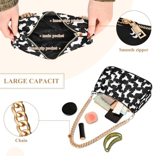 Clutch Shoulder Bags Tote Evening Purse Handbags for Women Dog Black White Hobo Bags with Zipper Closure4