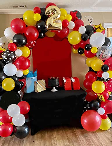 Domgoge Balloon Garland Arch Cartoon Mouse, Red Black Balloons 107Pcs Pearl Red Black Yellow White Confetti Polka Dot Balloons Party Decorations For Kids Birthday Baby Shower #TOP3