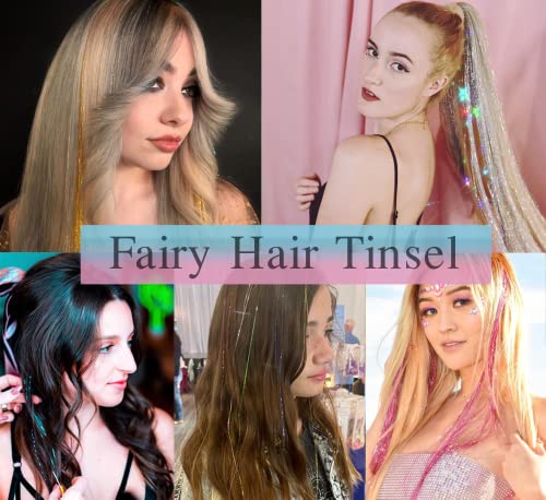 Hair Tinsel Kit With Tool 4200 Strands Tinsel Hair Extensions 12 Colors Fairy Hair Tinsel, Sparkling Shiny Hair Tinsel Heat Resistant Highlights Glitter Tinsel Hair Extensions( 48 Inch ) #TOP5