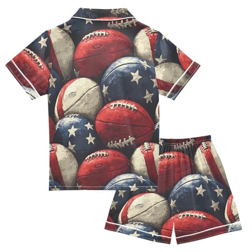 ALAZA Rugby Ball Star American Football Satin Pajamas Set Short Sleeve Button Down Sleepwear Summer Pjs 2 Piece2