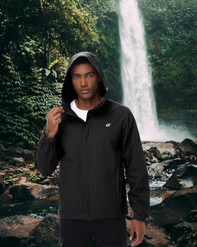 Image of YuKaiChen Mens Rain Jacket Waterproof Hooded Windbreaker Jacket Lightweight Outdoor Hiking Shell Coat