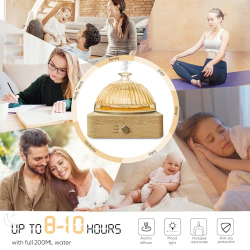 Glass Dome Essential Oil Diffuser with Glass Reservoir & Wood Base-Plastic Free, 200ml Ultrasonic Glass Diffuser for Aromatherapy with Timer 7 Color Light Auto-Off for Gift Home Office Yoga Pilates by Levoair - Image 5