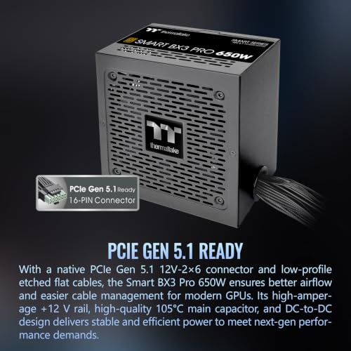 Image of Thermaltake Smart BX3 Pro 650W; ATX 3.1; Native PCIe 5.1 12V-2X6; Non-Modular; Etched Flat Cables; Dual-Color H++ Connectors; 105C Main Capacitor; 80 Plus Bronze Certified; Black; PS-SPD-0650NNFABU-7