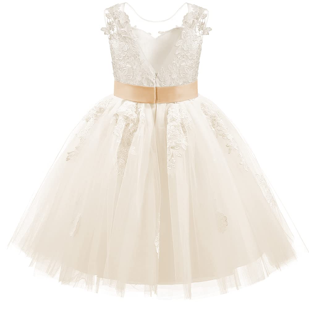 Christmas Flower Girl Dress Floor Length Button Draped Tulle Ball Gowns for Kids