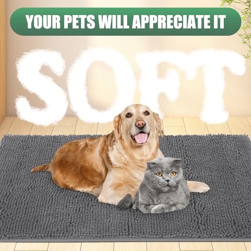 IM HOME Chenille Absorbent Outdoor Doormat 48" x 30", Washable Muddy Door Mats for Dog Non Slip Indoor Doormat Dog Mat for Muddy Paw Front Inside Doormats for Entryway Grey
