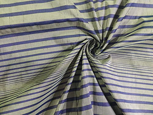 Soie à rayures gris et bleu tissu dupion 100% naturel coupon large 137 cm