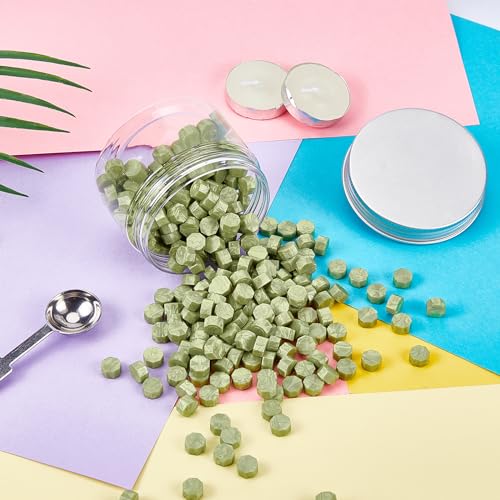 CRASPIRE 280 Stück Octagon Sealing Wax Beads Sticks Mit 4 Stück Teekerzen Und 2 Stück Wax Melting Spoon Zum Versiegeln von Wachsstempeln (Grün)