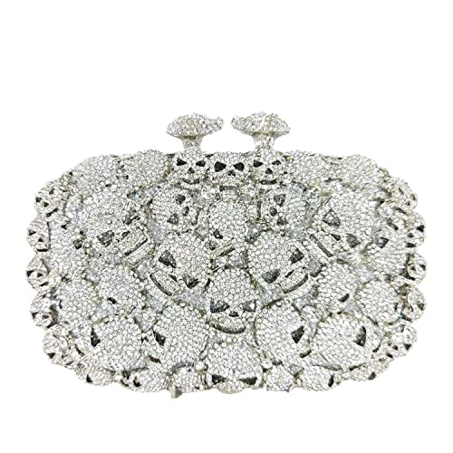 Image of Boutique De FGG Skull Crystal Clutch Purse for Women Formal Rhinestone Clutch Evening Bag Halloween Minaudiere Handbag,Mini