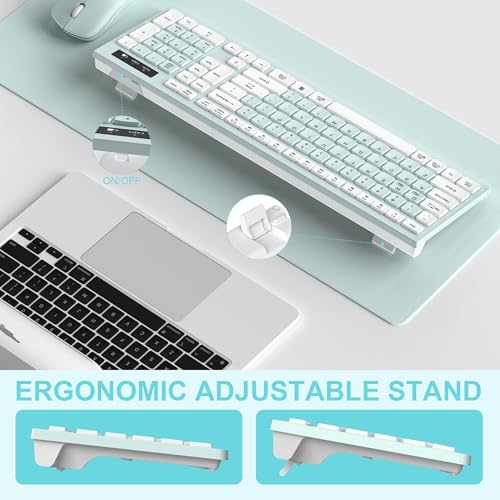 Image of Wireless Keyboard and Mouse Combo, Full-Sized Wireless Keyboard and Adjustable DPI Mouse, 2.4GHz USB Receiver, Keyboard and Mouse for PC, Windows, Desktop, Laptop (Mint Green and White)