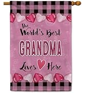 KafePross The World's Best Grandma Lives Here for Mather's Day House Flag Hearts Decor 28 x 40 In...