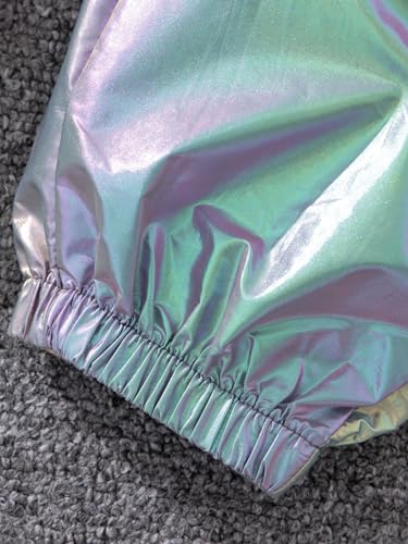 Image of WDIRARA Girl's 2 Piece Holographic Outfit Flap Pocket Zip Up Jacket and Elastic Waist Pants Set