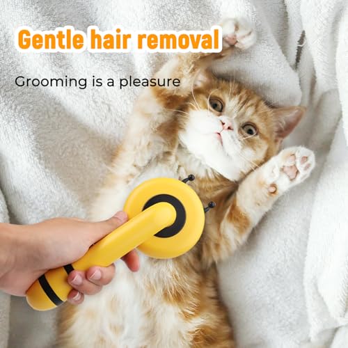 Image of Kyakya Bee-Shaped Self-Cleaning Cat Brush for Shedding - One-Click Hair Removal & Soft Massage Grooming Brush, Washable Deshedding Tool for Cats & Dogs, Suitable for All Coat Types, Yellow