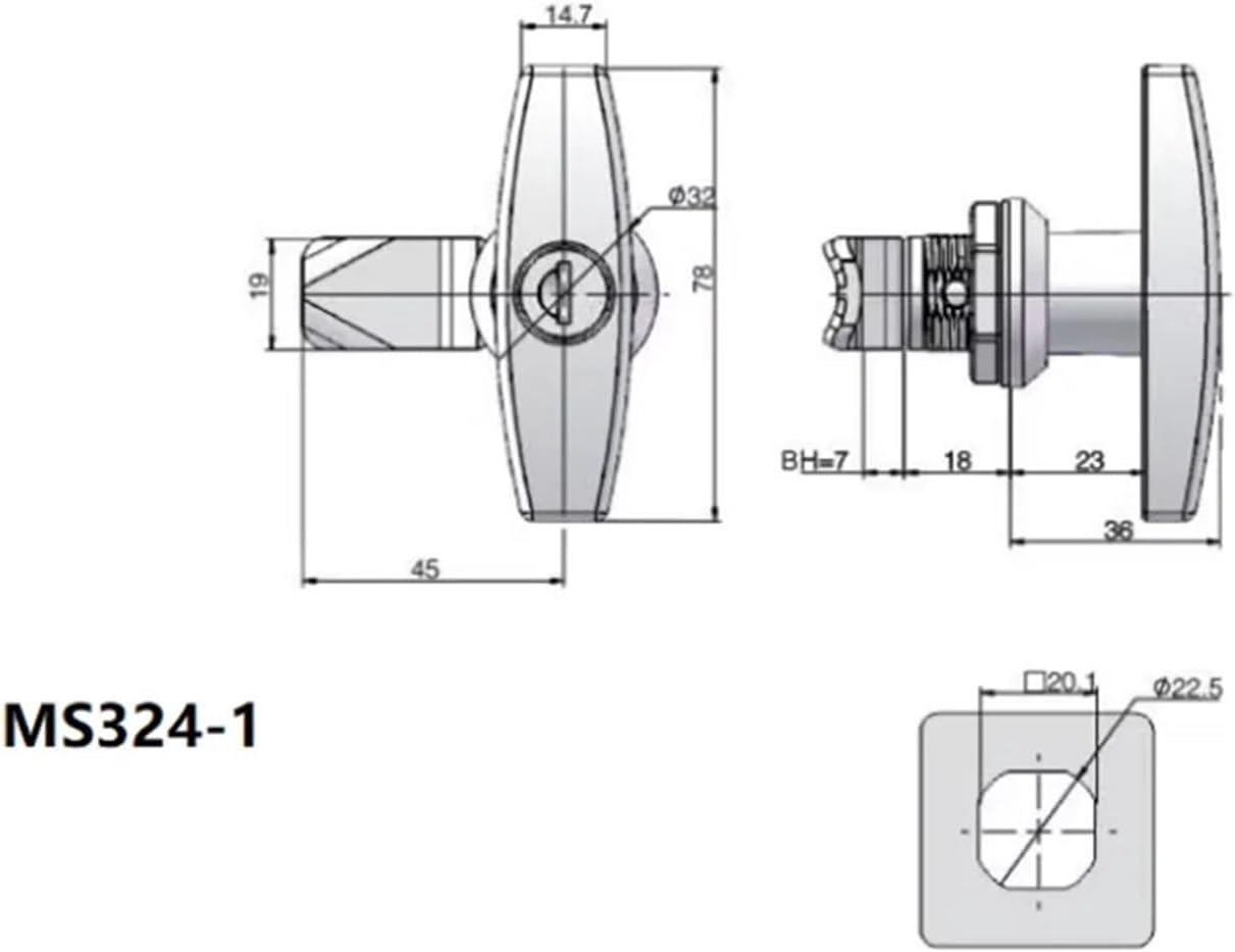 MS324-1-2 Zinc Alloy Black T Handle Latch Quarter Turn Cam Lock 1Pcs(Black with 2 Keys)