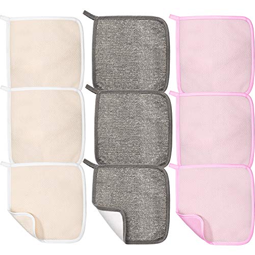 9 Pieces Exfoliating Washcloth Face Body Scrub Cloth Shower Loofah Bamboo Nylon Washcloth Exfoliating Wash Cloths Soft Weave Massage Bath Cloth Dual-Sided Exfoliating Bath Towel, 9.8 x 9.8 Inch