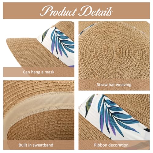 Image of PALAY Straw Hat Sun Hats for Women, Wide Brim Beach Hat for Women Summer with Printed Ribbon, Fashion UV Protection Visor Cap, Packable Travel Hat for Ladies Gift