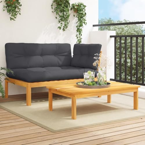 Image of 2-Piece Outdoor Sectional Pallet Sofa Anthracite Solid Acacia Wood 23.6 x 39.4 in Modular Patio Loveseat Set for Garden Balcony and Poolside