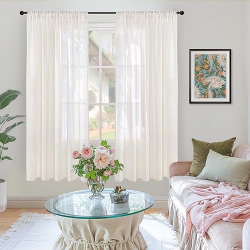 Image of BGment Natural Linen Curtains 63 Inch Length for Living Room - Rod Pocket Textured Light Filtering Window Drapes for Bedroom Farmhouse Lightweight Rustic Decor, 2 Panels Set, 42 X 63 Inch