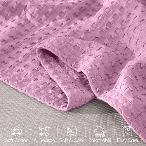 Image of Elegant Comfort Premium 100% Cotton Waffle Blanket - Lightweight Breathable Waffle Weave Bed Blanket - Soft and Warm All Season Blanket for Couch, Sofa and Bed, King Size 90x108 Inches, Lavender