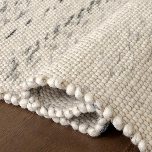 Image of Nuloom Hamptons Ivory Striped Flatweave Area Rug, 10' x 14' | Nuloom Hamptons Striped 10' x 14' Wool Jute Area Rug for Dining Room Living Room, Ivory