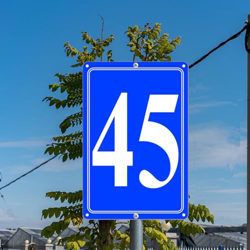 Image of Premium Aluminum Number Signs 45, Metal 12 inch X 8 inch Blue Numbered Signs Outdoor for Parking Lots, Floor, Dock, Court, Aisle, Field, High Visibility, No Fade, Weather-resistant