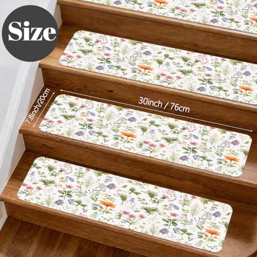 Alfombra para escaleras Mexpekil de 7.8x30" con diseño de flores botánicas 3