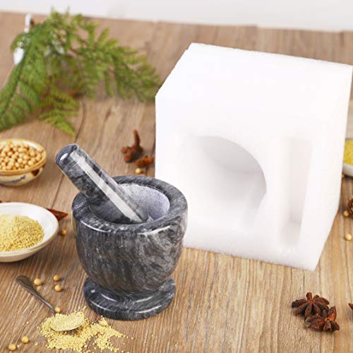 Mortar And Pestle Marble Set For Spices Pestos Seasonings Pastes Guacamole Bowl Herb Grinder Easy To Clean Included:silicone Mat,Brush,Stainless Steel Spoon 4.33Inch(Small,Black Gray) #TOP3