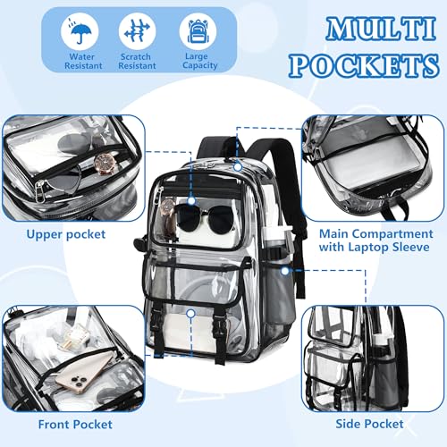 Large Clear Backpack For Women Men Girls 16 inch Laptop School Bookbag Heavy Duty PVC Transparent Backpacks for College Work Travel See Through Back Pack for Sport Events Stadium, Black3