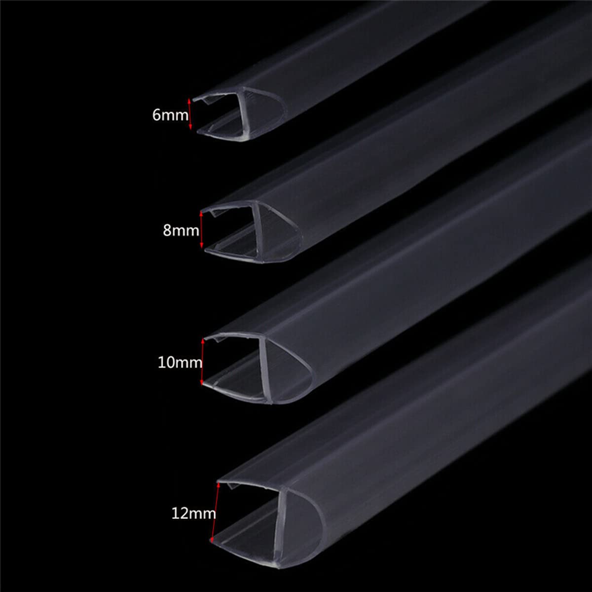 Lot de 4 joints d'étanchéité en silicone pour porte de douche de 6 à 12 mm - 2 m - Étanche - Empêche les fuites et l'humidité