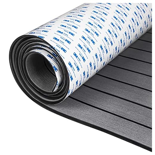 OCEANBROAD Self-Adhesive 96''x36'' Boat Flooring with 3M Adhesive Backing EVA Foam Boat Decking Faux Teak Marine Non-Slip Sheet for Jon Boats Yacht Helm Pad Floor, Dark Gray with Black Seam Lines