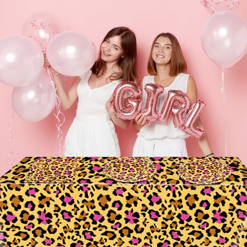Image of 41PCS Pink Leopard Print Birthday Party Decorations Cheetah Party Decorations Tableware Dessert Plates Napkins,Cheetah Print Table Cloth for Safari Animal Leopard Theme Birthday Party Supplies