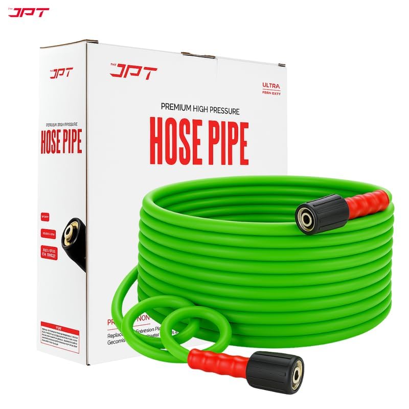Image of JPT Ultra Heavy-Duty 8MTR Flexible High Pressure Washer Hose Pipe | German Standard M22 x 15MM Thread | Up To 600Bar /8700PSI | Double PVC Layer Build | Tangle & Kink Free Design