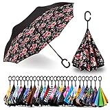 Spar. Saa Double Layer Inverted Umbrella with C-Shaped Handle, Anti-UV Waterproof Windproof Straight Umbrella for Car Rain Outdoor Use