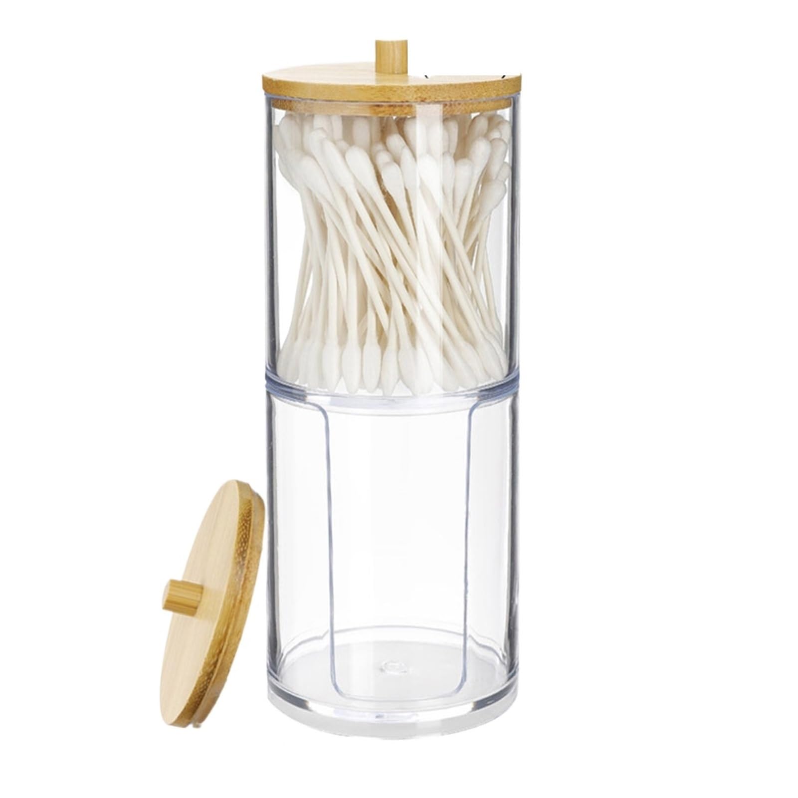 QuxetlRyz Cotton Swabs Container with Wood Transparent Box Pad Organizer Travel Cosmetic Storage Case Sundries Cotton Buds Holder(ColorF)