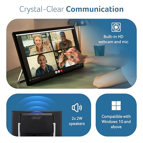 Image of Acer UT242Y 23.8 Inch Touch Screen Monitor | Full HD IPS | 10-Point Multi-Touch | Built-in HD Webcam & Mic | 7H Scratch-Resistant Glass | 75Hz AMD FreeSync | HDMI, DP, USB HUB | Speakers | Black