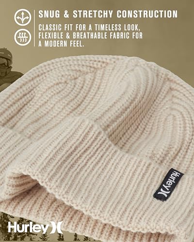 Image of Hurley Men's Cuffed Beanie - Classic Midweight Loose Knitted Winter Hat for Men