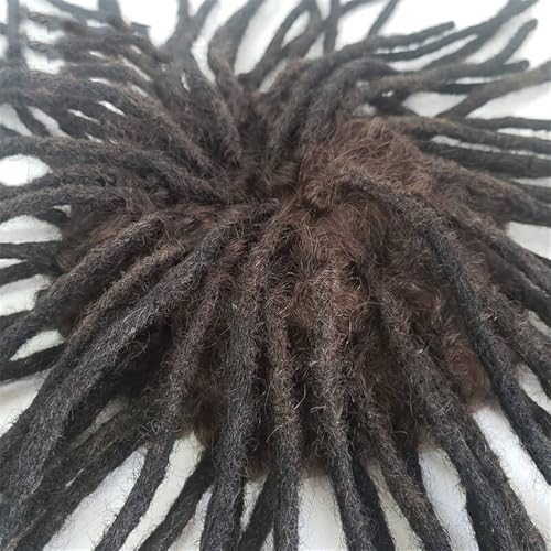 Men's Toupee Treska z ludzkich włosów dla mężczyzn, dredy, podwójne węzły, baza skóry, treska afro (Natural Black, 6x8)