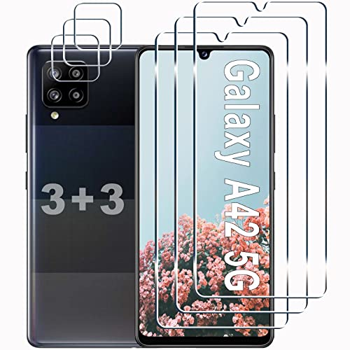 [3+3 Pack] Designed for Samsung Galaxy A42 Screen Protector + Camera Lens Protector Easy Installation Bubble Free HD Clear 9H Hardness Tempered Glass Scratch Resistant for Samsung Galaxy A42 5G