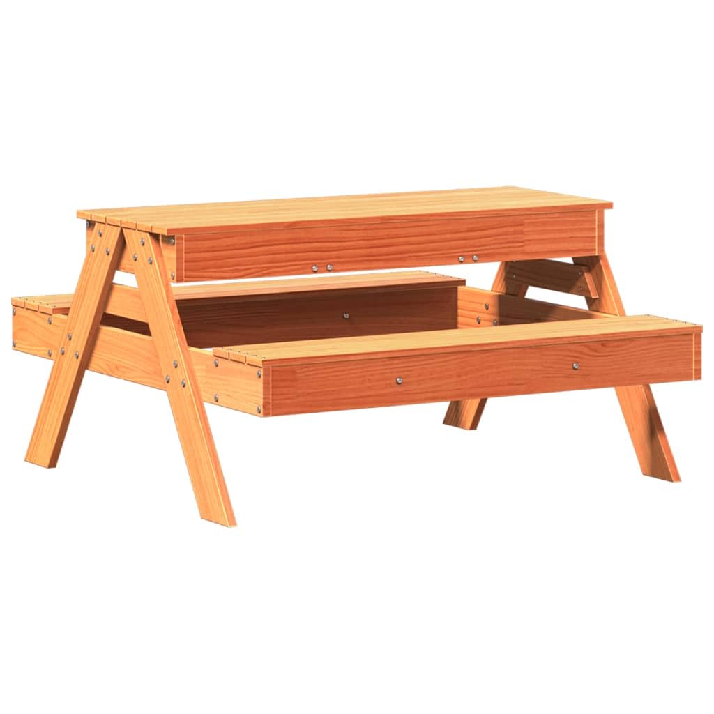 Tavolo da picnic per esterni con sabbiera per bambini, in legno massello di pino marrone cerato